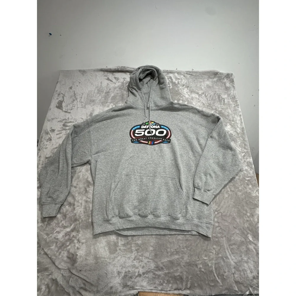 Daytona 500 Speedway Hoodie Men's Size 2XL Gray 2022 Drawstring Long Sleeve EUC